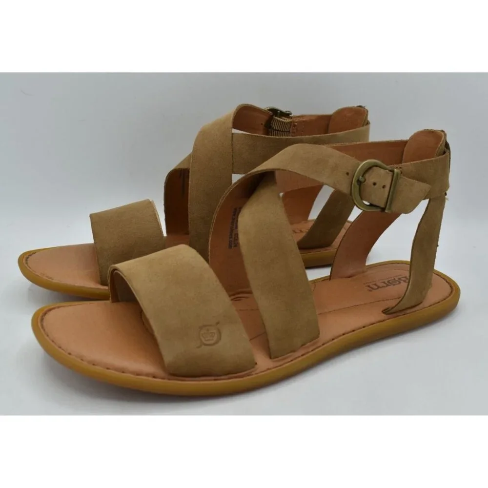 Born Womens‎ Size 9 Neil Gladiator Taupe Suede Sandals Shoes